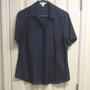 COLDWATER CREEK SEMI SHEER Navy Blue Short Sleeve Blouse Size M (10-12)